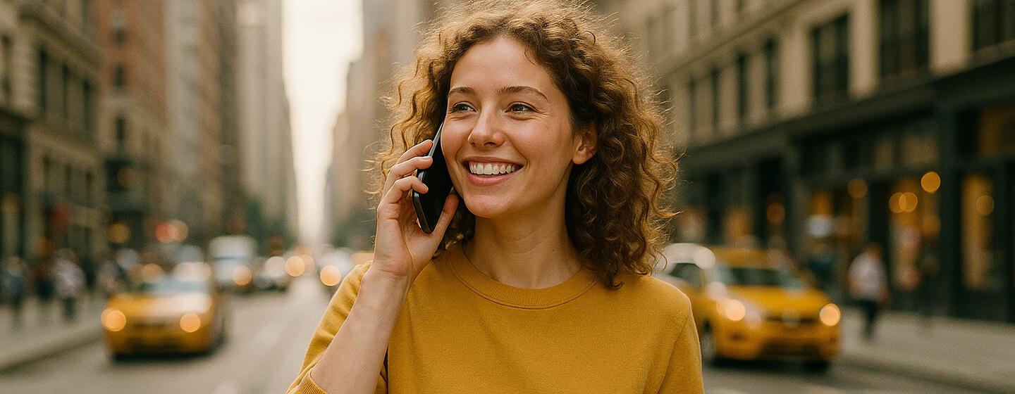 Mulher sorrindo com jaqueta amarela